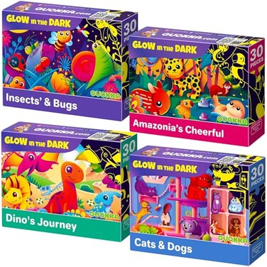 QUOKKA Puzzles for Toddlers 46 4x30 Pieces Puzzles for Kids Ages 34 GlowinTheDark Dinosaur Animals Learning Jigsaw Puzzle for Kids 35 Years Old