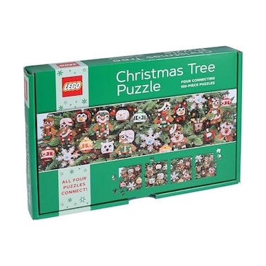 Chronicle Books Lego Christmas Tree Puzzle Four Connecting 100Piece Jigsaw Puzzles