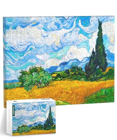 PieceRelax Puzzle Canvas Wall Art 366 Plastic Pieces for Adults Vincent Van Gogh Wheat Field with Cypresses Unique Gift Home Dcor with Jigsaw Puzzle Artwork for Living Room Bedroom HN1307