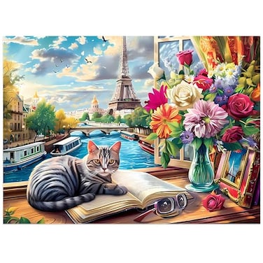 Jeacirio 500 Pieces Puzzle for Adults Cat Paris Puzzle for Elderly Recycled Paper Jigsaw Puzzles 500 Pieces Challenging Puzzles Family Game Gift for Friends Finished Size is 21x15 in
