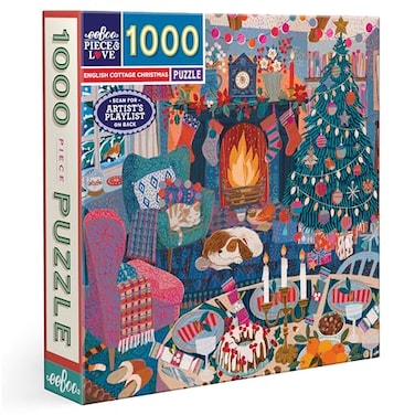 eeBoo 1000 Piece Puzzle English Cottage Christmas Jigsaw Puzzle for Adults Square 23 x 23 Made with Recycled Board VegetableBased Ink