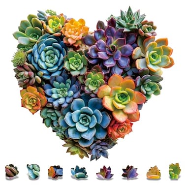 Mys Aurora Heart Puzzle GiftsFSC Certified 200 Pieces Succulent Wooden Puzzles for Adults Unique Shaped Plant PuzzlesBrain Teaser Flower Puzzle Game Medium 117 x 112