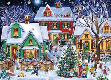 Vermont Christmas Neighborhood Christmas Jigsaw Puzzle 1000 Piece by Company Fully Interlocking Randomly Shaped Pieces 26 58 x 19 14