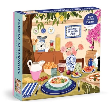 Galison Tuscan Afternoon 500 Piece Jigsaw Puzzle Featuring Beautiful Artwork of A Tuscan Al Fresco Lunch