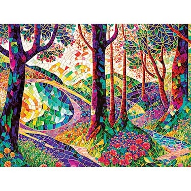 RoseArt Stained Glass The Long and Winding Road 300 Piece Jigsaw Puzzle for Adults