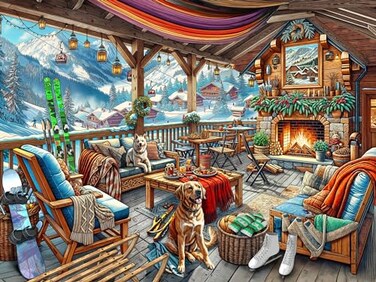 Vermont Christmas Ski Cabin Jigsaw Puzzle 550 Piece by Company Large Pieces Fully Interlocking Randomly Shaped Pieces 24 x 18