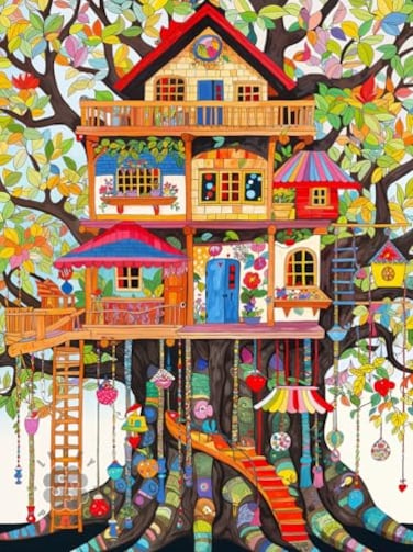 LUCKY PUZZLES Lucky Puzzles Enchanted Treehouse 500 Piece Jigsaw Puzzle for Adults Whimsical Art Style Fun Puzzle Challenge for Adults and Families 18 x 24 Inches Satin Finish