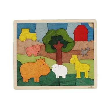 Ekoplay Down on The Farm Wooden Puzzle 33 Pieces Endangered Animals Farm Animals for Kids Ages 3