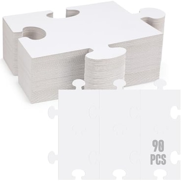 Sonwyoung 30 Pcs Large White Blank Puzzle Pieces Bulk to Draw on Make Your Own Jigsaw Puzzle Pieces Giant Double Blank White Papers for Kids Adult DIY Arts and Crafts Projects 8 x 9 Inch