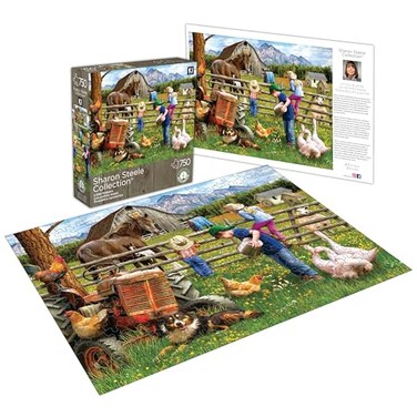 PLAYVIEW Little Helpers 750 Piece Jigsaw Puzzle for Adults by Sharon Steele 27x20 Inch Whimsical Country Farm Scene from KI Puzzles Challenging Hard and Difficult Puzzle Gift for Puzzle Lovers