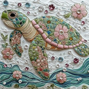 MINIWAN Sea Turtle Jigsaw Puzzles for Adults 500 Pieces Colorful Crystal Flower Ocean Puzzles Pretty Diamond Art Puzzle Difficult Unique Family Challenging Games Gift for Teens Adults Puzzle 20x20