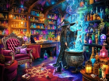 Vermont Christmas Witchs Magic Halloween Jigsaw Puzzle 550 Piece by Company Fully Interlocking Randomly Shaped Pieces 24 x 18 Family Halloween Puzzles