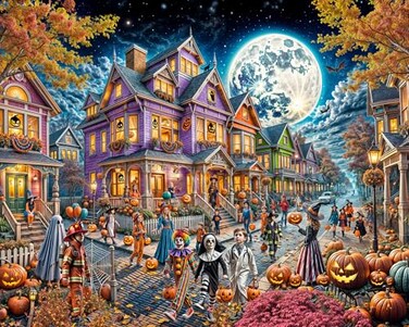 Vermont Christmas Moonlit Halloween Jigsaw Puzzle 1000 Piece by Company Large Pieces Fully Interlocking Randomly Shaped Pieces 30 x 24