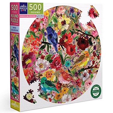 eeBoo 500 Piece Puzzle Hummingbirds Jigsaw Puzzle for Adults Circular with 23 Diameter Made with Recycled Board VegetableBased Ink