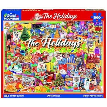 White Mountain 1000 Piece Jigsaw Puzzle Winter Christmas Holiday Puzzles for Adults and teens 24x30 Large Pieces The Holidays