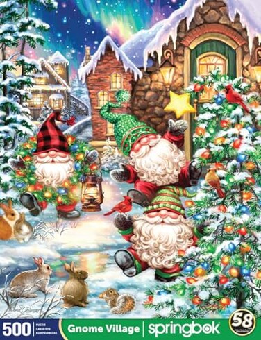 Springbok Gnome Village 500 Piece Holiday Jigsaw Puzzle Made in The USA with Unique Precision fit Pieces for a Great Puzzling Experience