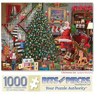 Bits and Pieces 1000 Piece Christmas Jigsaw Puzzle for Adults Christmas Joy by Bigelow Illustrations Santa Puzzle with Unique Random Cut Pieces 20 x 27 Puzzle Made from Recycled Materials