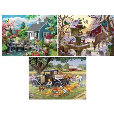 Bits and Pieces Value Set of Three 50 Piece Jigsaw Puzzles for Adults Dream Landscape Home Grown Sunrise Feasting Jigsaw Puzzles Completed Puzzle Size 15 x 19