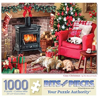 Bits and Pieces Cozy Christmas Jigsaw Puzzle for Adults Winter Holiday Dogs by Macneil Studio 1000 Piece Puzzle 20 x 27
