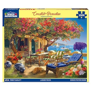White Mountain 1000 Piece Jigsaw Puzzle Seaside Ocean View Puzzles with Large Pieces for Adults and Family 24x30 Coastal Paradise