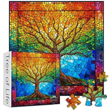 PICKFORU Stained Glass Puzzles for Adults 1000 Pieces and up Mosaic Tree of Life Puzzle Unique Rainbow Puzzles Colorful Difficult Jigsaw Puzzles for Adults
