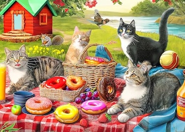 Mulic 300 Piece Puzzles for Adults Jigsaw Puzzles for Kids Seniors Picnic Kittens and Donut