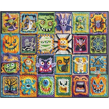 White Mountain 1000 Piece Jigsaw Puzzle Spooky Monster Collage Puzzles with Large Pieces Gift for Adults and Family 24x30 Halloween Crochet