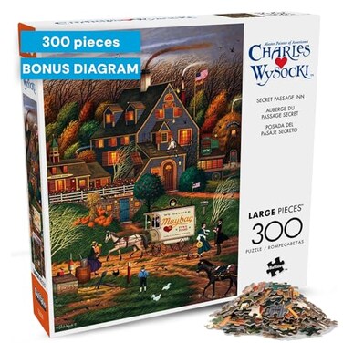 Buffalo Games Charles Wysocki Secret Passage Inn 300 Piece Jigsaw Puzzle for Adults with FullColor Reference Poster