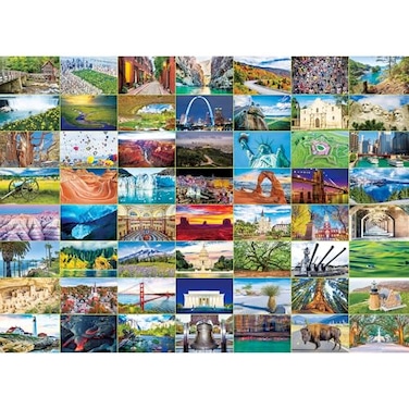 BenBen 1000 Piece Puzzle for Adults Iconic America 56 USA Landmarks Travel Landscape Puzzle Including National Parks Jigsaw Puzzles with Letters or Patterns on Back