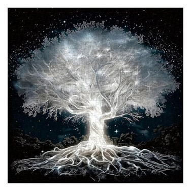 PPuzzling Glowing Tree of Life Puzzle for Adults 1000 Pieces Fantasy Forest White Tree Under Starry Night Sky Scene Jigsaw Puzzle Nature Landscape Puzzle Hard Challenging Puzzles for Adults