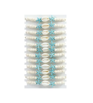Pingyongchang Surfer Turquoise Colorful Starfish Shell Beads Bracelets Stackable Bangle for Women Waterproof Handmade Starfish Sea Bracelet Adjustable Boho Summer Ocean Beach AccessoriesB