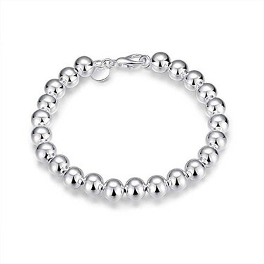 PMANY 925 Sterling Silver Plated Round Beads Bracelet 8mm