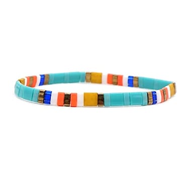 Sonateomber Tila Flat Beads Stretch Strand Bracelet for Women Friendship Beaded Link Bracelets Jewelry Gift