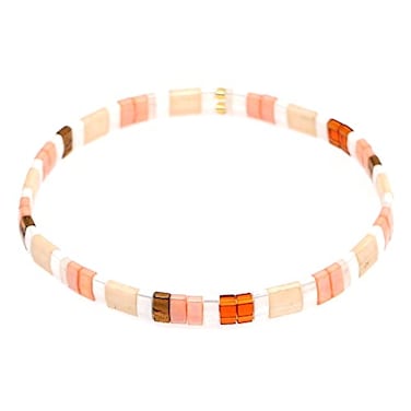 Sonateomber Tila Flat Beads Stretch Strand Bracelet for Women Trendy Friendship Handmade Pink Red Square Seed Beaded Beach Link Boho Bracelets Stackable Summer Jewelry Friend Gifts
