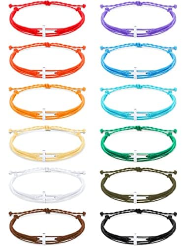 Yinkin Cross Bracelets Bulk for Kids Teens Adjustable Christian Friendship Bracelets for Sunday School Easter GiftsMulticolor