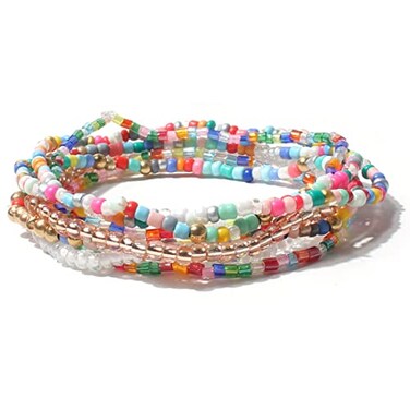 COLORFUL BLING 56pcs Handmade Bohemian Stackable Bead Bracelets Set for Women Layered Stretch Bangles Bracelets Boho Multicolor Seed Vaction Wristbands Jewelrycolorful