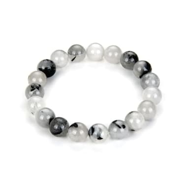 Adabele Real Natural Black Rutilated Quartz Gemstone Beaded Bracelet 8 Inch Stretch Bracelet Chakra Healing Crystal Stone Birthday Gift GB10C57