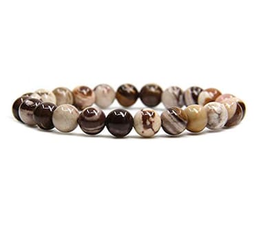 Angelstones Handmade Natural African Zebra Jasper Healing Gemstone 8mm Round Beads Stretch Crystal Bracelet 7 Inch Unisex