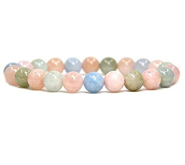 Angelstones Handmade Natural Morganite Beryl Aquamarine Healing Gemstone 8mm Round Beads Stretch Crystal Bracelet 7 Inch Unisex