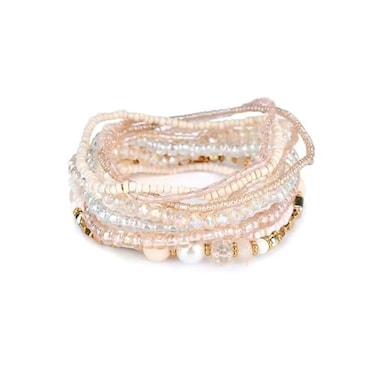 Azusa Sun 8 Sets Bohemian Stackable Bead Bracelets for Women Multicolor Stretch Beaded Bracelets Layered Bead Bracelet Set Boho Jewelry Light Pink