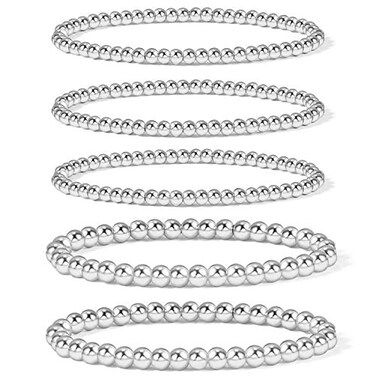 Badu Silver Plated Beaded Bracelets for Women Silver Plated Bracelet Stretchable Adjustable Bracelet