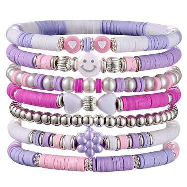 Besydec Preppy Friendship Beaded BraceletsPurple Sufer Heish Stackable Stretch Bracelet for WomenAesthetic JewelryElastic String Bracelets Pack