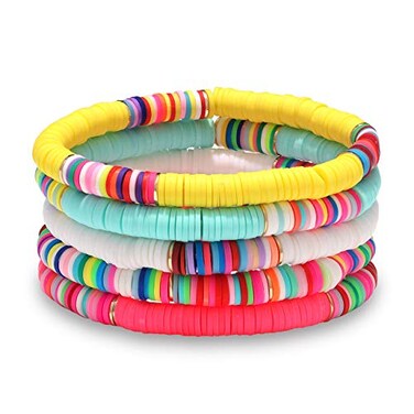 boderier Heishi Bracelet Set Stack Rainbow Vinyl Disc Bead Surfer Stretch Bracelet Summer Beach Bracelet Jewelry 5