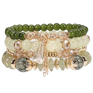 COLORFUL BLING Bohemian Stackable Bracelets for Women Gold Beaded Stretch Charm Bracelets Set Crystal Elastic Multilayer Colorful Charm Bangles Bracelets Summer Beach Multicolor Statement Jewelry Gree