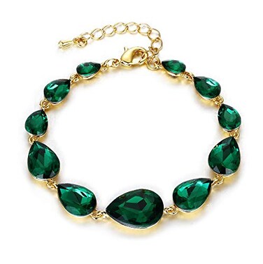 BriLove Wedding Bridal Crystal Bracelet for Women Multi Teardrop Bracelet Emerald Color GoldToned