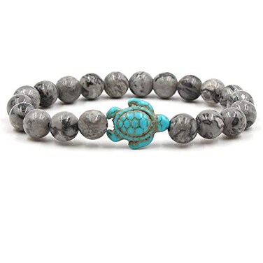 Caiyao 8mm Turquoise Sea Turtles Beads Bracelet Elastic Stretch Bracelet for Women MenGrey