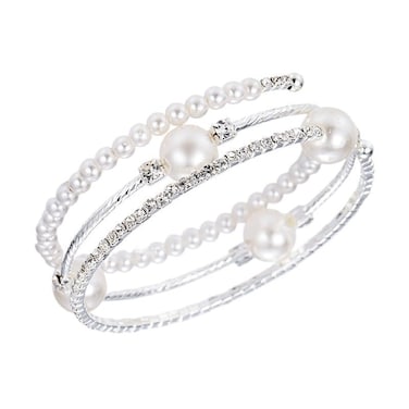 Caiyao Imitition Pearl Stretch Bracelet Layers Stackable Bangle Bracelet Crystals Pearl Elastic Wristband for Women Wedding JewelrySytle 9 Silver