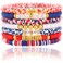 CCINPPY Friendship Bracelets Trendy Heishi Clay Bead Bracelets Stack Gold Beaded Stretch Bracelets for Women Boho Stackable Bracelets Bulk Cute Preppy Jewelry Red White Blue