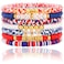 CCINPPY Friendship Bracelets Trendy Heishi Clay Bead Bracelets Stack Gold Beaded Stretch Bracelets for Women Boho Stackable Bracelets Bulk Cute Preppy Jewelry Red White Blue
