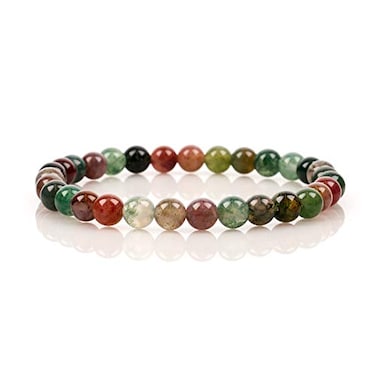 Cherry Tree Collection Small Medium Large Sizes Gemstone Beaded Bracelets For Women and Men 6mm Round Beads Indian Agate Medium